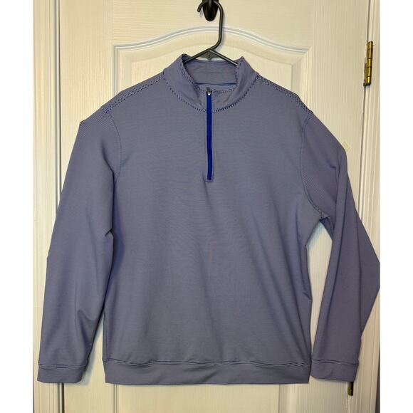 MAGASCHONI Pullover Men Blue/White Striped 1/4 Zip Pullover Light Stretch -Large - Picture 1 of 5